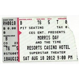 2012 Morris Day & The Time Concert Ticket Stub Atlantic City NJ